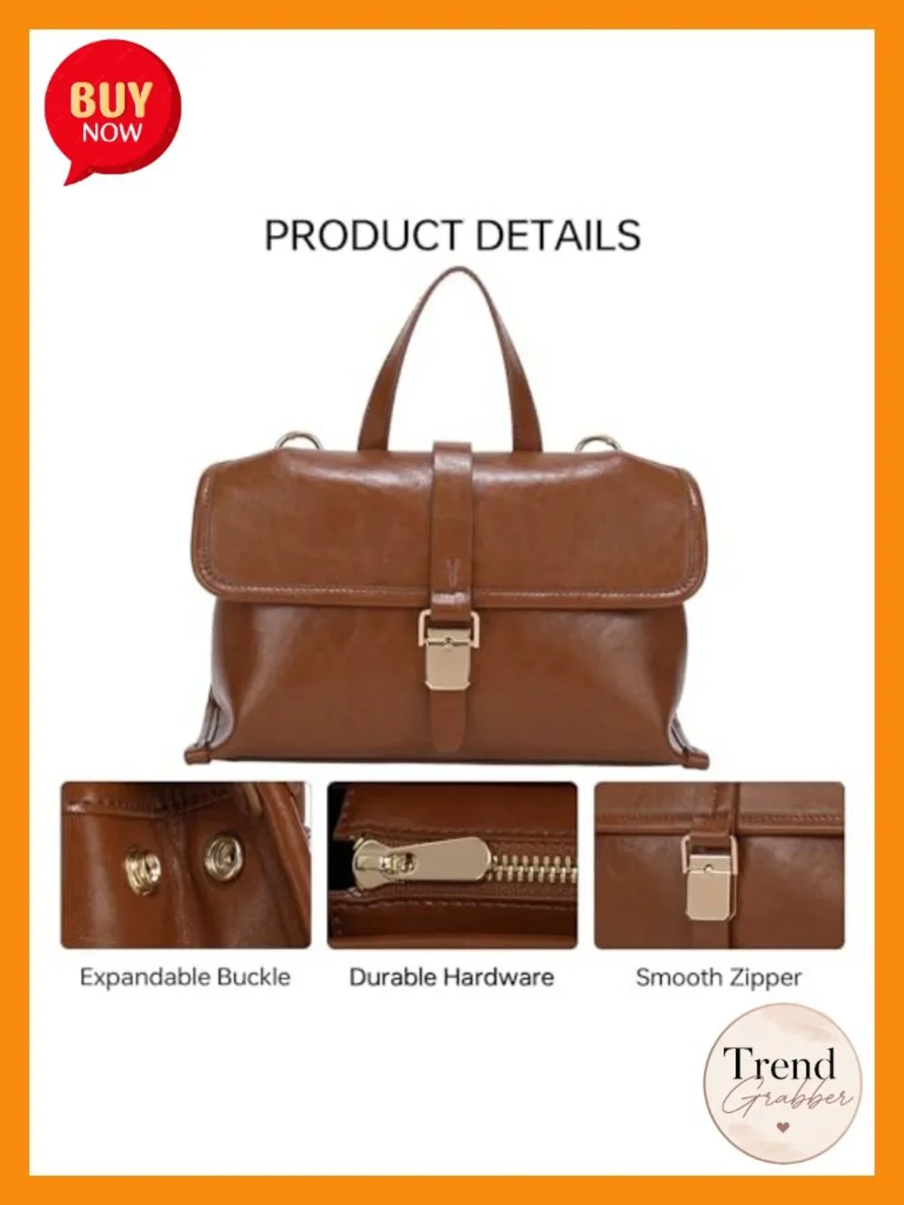 Vegan Leather Crossbody Bag with Top Handle and Adjustable Strap